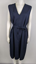 VINTAGE 70s WOMEN'S NAVY BLUE BELTED MIDI DRESS - SIZE L picture