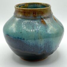 Joel Edwards RARE Vintage Studio Handmade Blue Glaze Art Pottery Round Vase 6