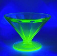 Vintage Green Uranium Vaseline Glass Ice Cream Sundae Dish Bowl picture