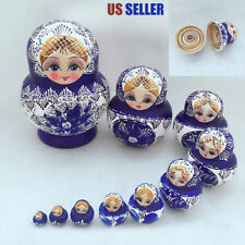 10pcs Blue Dolls Set Wooden Russian Nesting Babushka Matryoshka Hand Painted picture