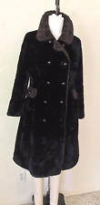 BORGANA  Womens  Coat Size L Vintage Faux Fur Black Brown Fur Long Pea Jacket picture