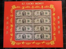$2 “8888” Uncut Dollar Currency Bills 8 Bank Notes Chinese Lucky Money Sheet NEW picture