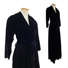 Vtg Vintage 1930s 30s Crushed Black Velvet Floor Length Old Hollywood Glam Gown picture