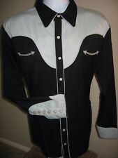 Mens Sharp Black & Gray Western Scully Shirt Pearl Snap Buttons L picture