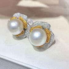 huge pair of 12-13mm south sea round white pearl stud earring (tim) picture