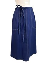 Vintage 70s Wrap Skirt Blue Full Wrap White Stitch Hippy Preppy NWT Midi S/M picture