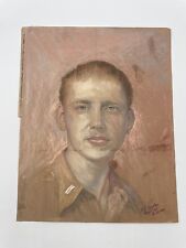 Vintage WW2 Original Painting Soldier Uniform  Portrait 1944 - ON SANDPAPER picture