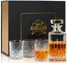KANARS Whiskey Decanter Set 25oz Liquor Bottle Carafe & Crystal Glasses Men Gift picture