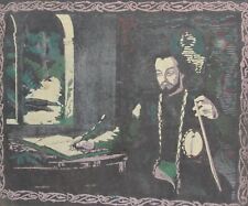 Antique gouache painting man in a study portrait picture
