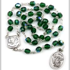 Emerald Green St Saint Michael Padre Pio Guardian Angel Rosary Beads Chaplet 6MM picture