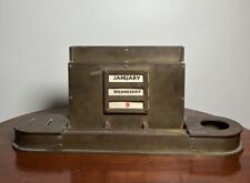 Antique Solid Brass Brutalist Deco Bankers Calendar Desk Set W Inkwell /Holders picture