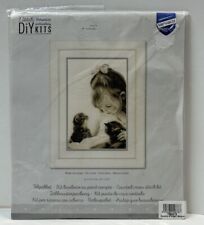 Vtg VERVACO Cat Counted Cross Stitch Kit Girls & Kittens Neutrals New Sealed picture
