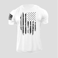 Men's Distressed USA Flag T Shirt American Patriotic 100% Cotton Tee picture