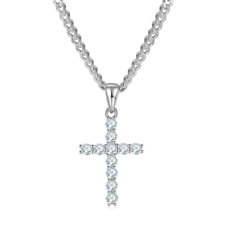 Round Cut Brilliant VVS Moissanite Cross Pendant Necklace in 925 Sterling Silver picture