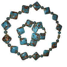 Vtg/Antq Parure/Set of Turquoise/copper foil murano venetian glass-pillow beads picture