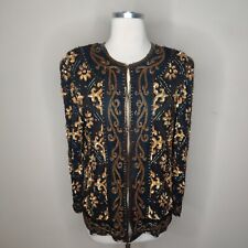Vintage Scala Sequin Beaded Sequin Jacket Petite Small Black Gold Citrine picture