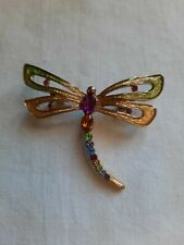 Vintage MONET Dragonfly Brooch Pin Enamel Wings Purple Pink& Colored Rhinestones picture