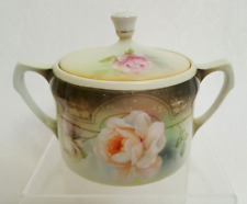 RS Germany Art Nouveau Sugar Bowl With Lid Double Handle Roses picture