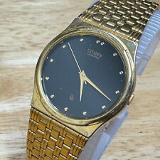 Vintage Citizen Quartz Watch 6031-G04118 Men Gold Tone Black Analog New Battery picture