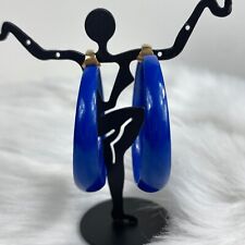 Vintage L H Segal California Blue Enamel Hoop Clip-on Earrings 1.75
