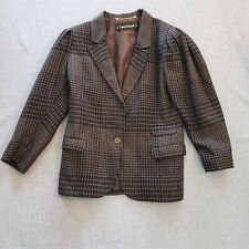 Louis Féraud Womens 12 Brown Plaid Blazer Wool Jacket Vintage 80s picture