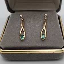 Vintage Macy's Solid 14Kt Gold Earrings Lady's Green Stone Fast Shipping  picture