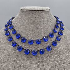 Vintage Coro Large Blue Rhinestone Necklace Double Chain Adjustable Hook Clasp picture