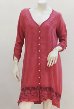 Vintage Embroidered Dusty Rose Pink Duster Dress Boho Hippie picture
