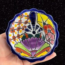 Mexican Pottery Talavera Multicolor Dish Bowl Ruffled Top Edges Led Free Dish picture