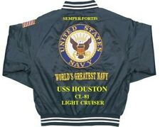 USS HOUSTON  CL-81 LIGHT CRUISER NAVY EMBROIDERED SATIN JACKET(BACK ONLY) picture