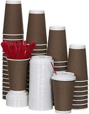 16oz 50Set  Disposable Coffee Cups with Lids and Stirrers, Insulated Double wall picture