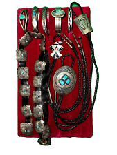 Lot Vintage, Old Pawn, Native American, Silver, Turquoise, Bracelets, Bolo Ties picture
