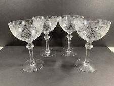Vintage Clear By Fry Etched Tall Sherbet Champagne Glasses Elegant Stemware picture