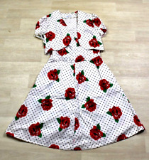 80s does 50s Handmade 2 Piece Dress Bolero Set Polka Dot Rose VTG Pinup picture