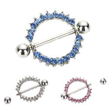 1pc/2pcs Surgical Steel Sunflower Paved Circle Nipple Shield Ring Body Piercing} picture