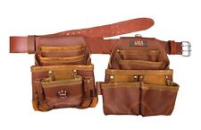 2-14 PKT CARPENTER ELECTRICIAN FRAMERS LEATHER TOOL ADJUSTABLE RIG POUCH W BELT picture