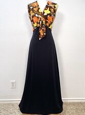 VTG 1970s Womens SMALL Brown Floral Polyester Empire Sleeveless MAXI DRESS NOS picture