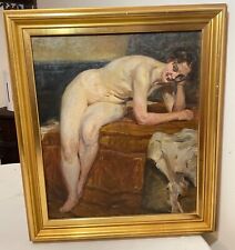 Antique orig. Frederik Lange Oil on Canvas Nude Lady Study painting expressive picture