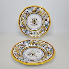 Pair of Vintage Deruta Italy Raffaellesco Ceramic Rimmed Soup Salad Bowls 10