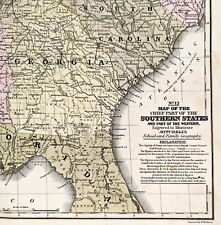 OLD 1852 - SOUTHERN STATES - MAP Original Georgia Louisiana Arkansas Savannah picture
