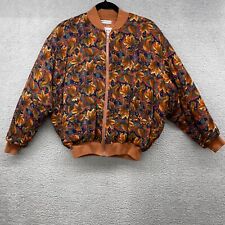 French Navy Vintage Womens Bomber Jacket Long Sleeve Leaf Print Paisley Size S picture