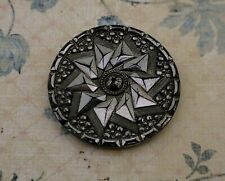 Lovely Lacy Silver Luster Black Glass Antique Button 1 &1/ 4