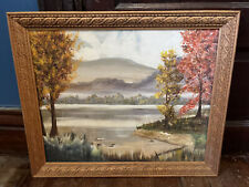 Hoosier Salon Indiana Brown County Landscape Oil Painting Wood Craved Frame picture