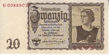 Currency Germany 1939 WW2 Fascism War Era Reichsmark Zwanzig 20 Uncirculated picture