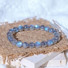 Natural Moonstone Stone Bracelet 7mm Ice Blue Crystal Stretch Bracelet Handmade picture