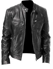 Cafe Racer Biker Leather Jacket  Black & Brown Soft Sheep Skin Leather  picture