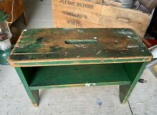 Antique Vintage Wooden STOOL Country Rustic Farmhouse Green Paint picture