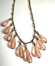 Vintage Necklace Czech German Pink Blush Glass Faceted Bead Drops 15inches picture