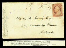 US 1851 Washington 3c cover from WASHINGTON IRVING addressed to Charles A. Davis picture