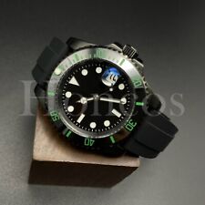 Custom Made MODS SUB Watch Black Rubber NH35 Auto Movement Black/Green Bezel picture